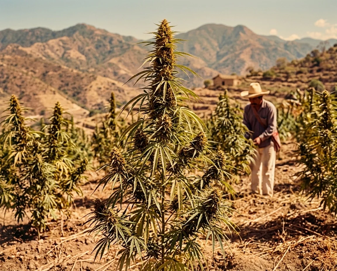 Vintage-inspired photograph of the strain landscape representing Acapulco Gold in Acapulco, Mexico