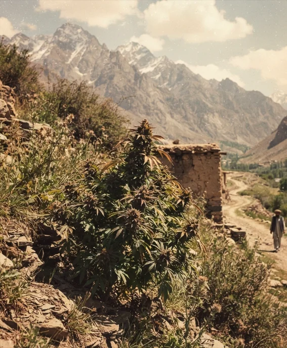 Vintage-inspired photograph of the strain landscape representing Hindu Kush in Hindu Kush mountain region of Afghanistan and Pakistan