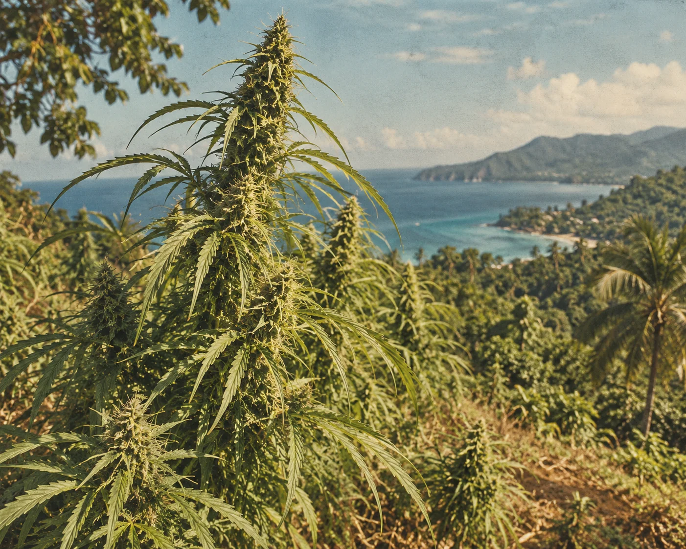 Vintage-inspired photograph of the strain landscape representing Lamb’s Bread in Jamaica